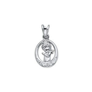 14K White Gold  Cubic Zirconia Girl Prayer Religious Pendant